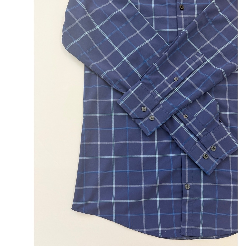 Mizzen+Main Performance Dress Shirt Mens Small Trim Fit Navy Blue Plaid Check - Picture 3 of 4